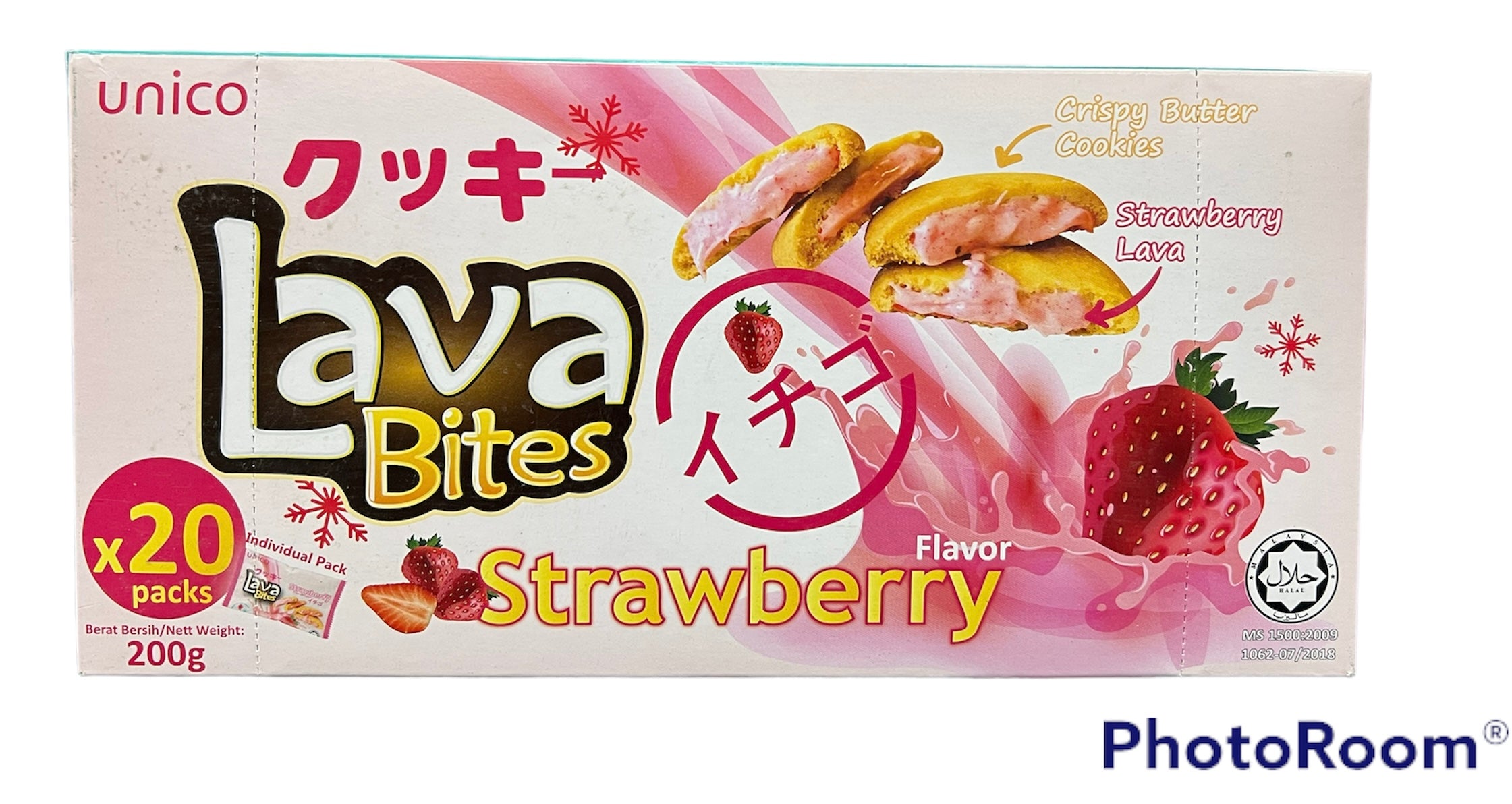 Lava Bites Cookies Strawberry - Bánh quy nhân kem dâu 200g Unico