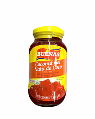 Buenas Coconut Gel Nata de Coco Sirup Geleestücke 340g- Thạch viên đỏ 340g