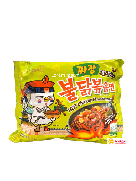 Hot Chicken Flavor Ramen Instantnudeln Jjajang SamYang 140g- Mì gà hàn quốc sốt đậu đen (Xanh lá cây)  140g