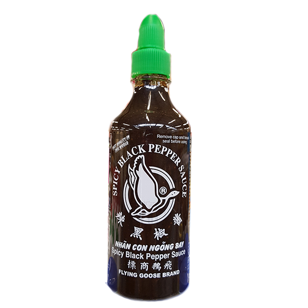 Scharfe Sauce mit schwarzem Pfeffern - Sốt tiêu spicy đen cay Flying Goose 455ml (nắp xanh)